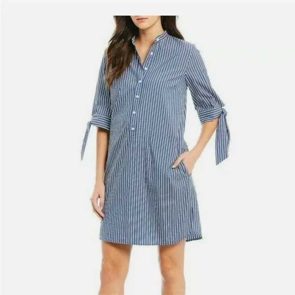 Michael Kors striped cotton poplin mini dress with tie sleeves - Picture 3 of 5